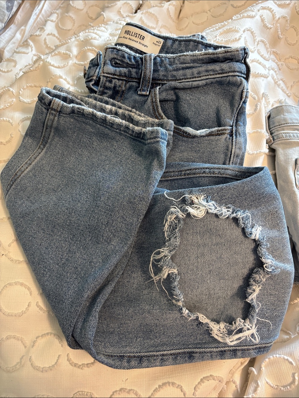 Hollister Boyfriend Jeans in Medium Blue with Distressed Knee